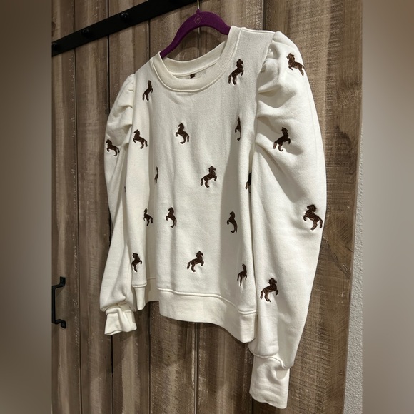 Maeve Puff-Sleeve Embroidered Sweatshirt, M - Picture 8 of 12